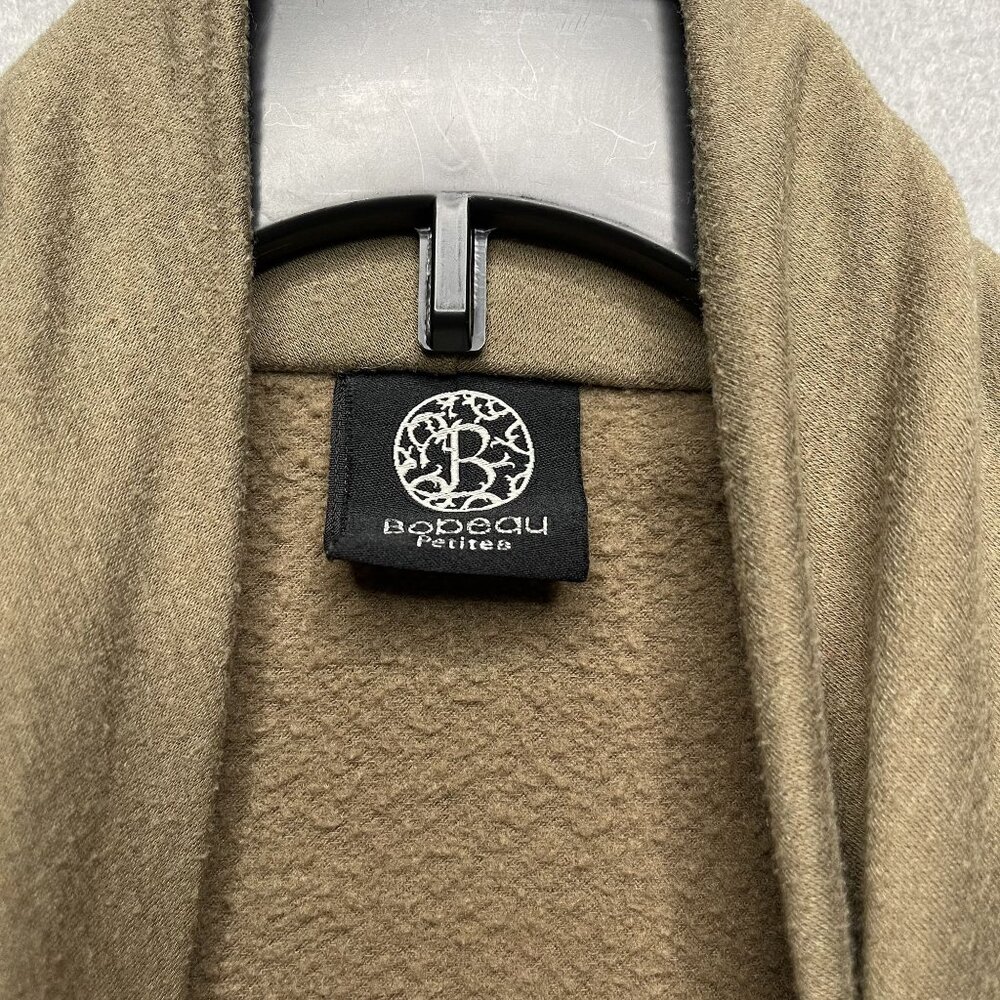 Bobeau Fly Away Cardigan One Button Brown Wmn Petite XS Asymmetrical Wrap Fleece - Picture 2 of 6